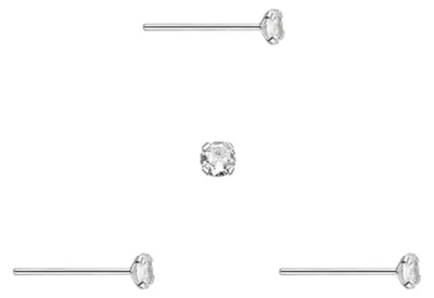 Productafbeelding van 3 oorbellen, rechte staafvormig, zilver, ronde zirkonia steen, zeer klein, 1 mm