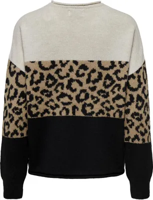 Produktbild von ONLY ONLJADE ANIMAL LS O-NECK NCA KNT Moonbeam/Black/Toasted Coconut M