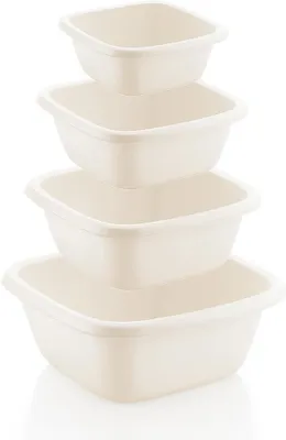 Produktbild von BORNSHINE Quadratische Kunststoffschüssel – BPA-frei, Robust & Leicht – Cremefarbenes Design für Küche, Haushalt, Garten & Reinigung (Creme, 4 Größen