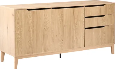 Produktbild von BELIANI Sideboard Hellbraun mit 2 Türen und Schubladen MDF-Aufbewahrung Holzbeine Wohnzimmer Skandinavischer moderner Stil