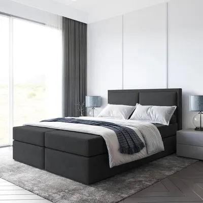 Produktbild von Bett Boxspringbett BRUNERO , TOPPER T25,mit Bettkästen - Doppelbett, Stauraum, Schlafzimmer, Polsterbett, Bettgestell (140x200, Schwarz - ITAKA 15)