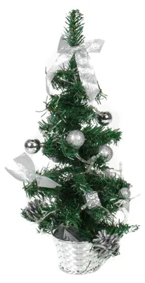 Produktbild von Künstlicher Weihnachtsbaum mit 20 LEDs, dekoriert mit je 3 Schleifen, Tannenzapfen, Weihnachtspäckchen, 7 Christbaumkugeln, Adventsdeko, weiß