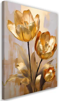 Produktbild von Leinwandbild Goldene Tulpen Glamour 80x120 Feeby Gold bild für die wand bereit zum aufhängen
