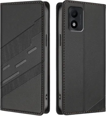 Produktbild von Hülle für TCL 303, Kunstleder Brieftaschen Handyhülle mit Kartenfach und Standfunktion Schwarz