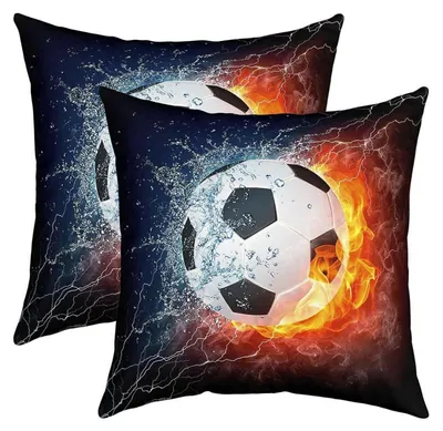 Obrázek produktu pro Dětské povlaky na polštáře s motivem fotbalu, 50x50 cm, sada 2 kusů, modrá, oranžová, vícebarevné, polyester