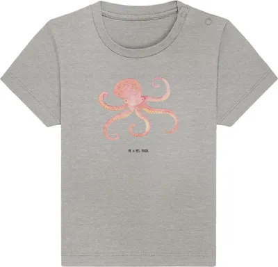 Produktbild von Mr. & Mrs. Panda Babyshirt Tintenfisch 0. - 6. Monat - Heather Grey - Geschenk, Kinder Top, Ozean, Baby Kurzarmshirt, Jerseyshirt,  T-Shirt, Wasser, Lustige Sprüche
