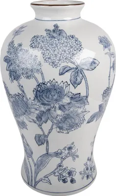 Image de Clayre & Eef Vase Ø 19x32 cm Blanc Bleu Céramique Fleurs