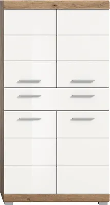 Produktbild von Badezimmer Unterschrank, 74 cm breit, in Eiche dunkel mit weiß Hochglanz - SIROCO-158