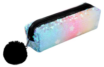 Produktbild von 1 Paillettenetui mit Pompon, bunt, Aufbewahrungstasche, Kosmetiktasche, Schreibtasche