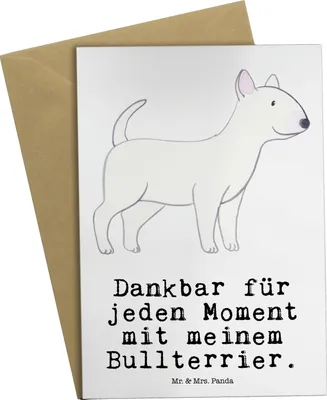 Produktbild von Mr. & Mrs. Panda neujahrskarte Bullterrier Moment - Weiß - Geschenk, weihnachtskarten, hochzeitskarten, osterkarten, babykarte, Grußkarten, einladungskarten