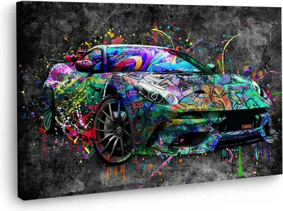 Produktbild von Wandbild Leinwandbild Sportwagen Graffiti Street Art Auto Kunstdruck XXL Wanddeko: 60x40x2cm
