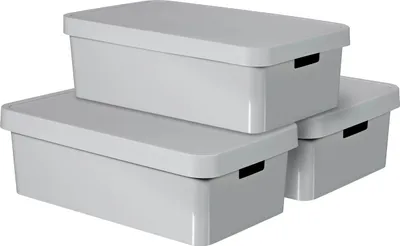 Produktbild von 3-er Set INFINITY Box mit Deckel 30L hellgrau