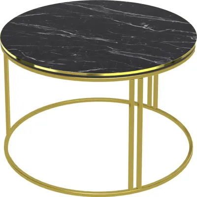 Immagine prodotto di In And OutdoorMatch Tavolino Maribell - Rotondo - 50x80 cm - Marmo nero e oro - Truciolare e metallo - Design elegante