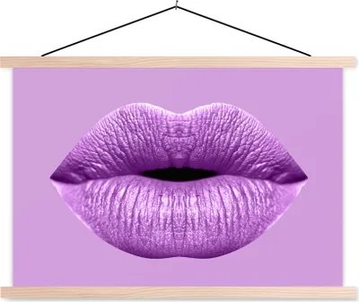 Produktbild von MuchoWow® Textilposter Lippen - Pastell - Lila 120x80 cm mit holzfarbenen Rahmen - Aufhängeset