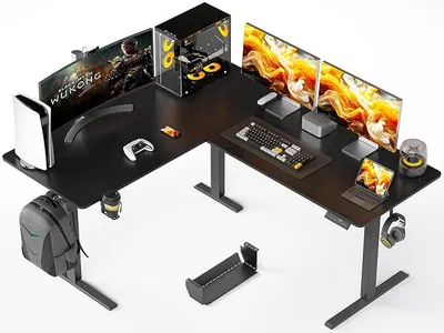 Produktbild von L-förmig Höhenverstellbarer Schreibtisch Elektrisch, 160 x 140 cm Eckschreibtisch Höhenverstellbar, Steh-Sitz Computertisch mit Kabelmanagement für Office Büro Gamer, Schwarz