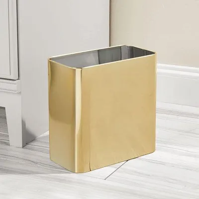 Zdjęcie produktu dla Unyqoos® – kompaktowy, prostokątny metalowy kosz na śmieci do łazienki i biura, wykończenie w kolorze mosiądzu, wymiary: 14 x 26 x 26 cm