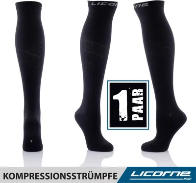 Produktbild von Licorne Kompressions-Thrombose-Stütz-Strümpfe Damen und Herren Compression Socks für Sport Flug Laufen Reisen, Farbe:Schwarz (1 Paar), Größe:39-42