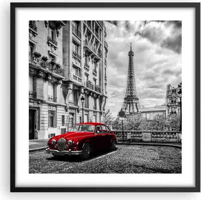 Produktbild von Gerahmtes Poster - Schwarzer Rahmen - Auto Eiffle Straße Gebäude - 50x50 cm - Wand Bild - Wanddeko - Wandbilder - Wandposter - Bilderrahmen - Bilder - Kunstdruck - Wandbild - P2BAC50x50-3214