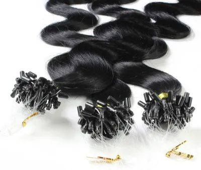 Image de hair2heart Microring Extensions cheveux humains ondulés - 25 mèches 1g 40cm 2/0 noir