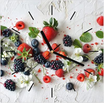Produktbild von Wanduhr aus Glas mit Motiv Bunte Beeren- 30 x 30 cm - inkl. Aufhängesystem