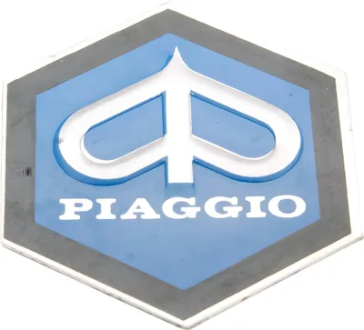Zdjęcie produktu dla Emblemat Piaggio do klejenia 6-stronnego 31x36mm aluminium do kaskady dla Vespa PK50, PK80 82-88