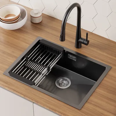 Produktbild von CECIPA MAX Edelstahl  Küchenspüle Edelstahlspüle 60×44cm, mit Abtropfgestell,Einbauspüle Anthrazitschwarz