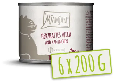 Immagine prodotto di MjAMjAM - Lattine 6x200g selvaggina & coniglio con bacche cibo umido per gatti alimento principale naturale