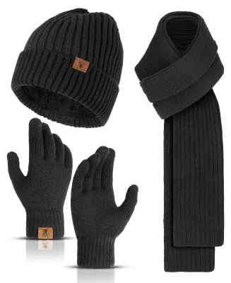 Produktbild von Omgoods – Winterset: Gestrickte Mütze, Schal und Touchscreen-Handschuhe für Damen und Herren