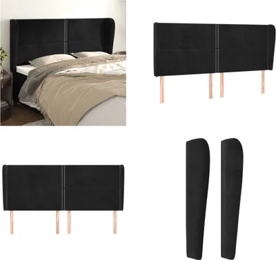 Produktbild von vidaXL Kopfteil mit Ohren Schwarz 203x23x118/128 cm Samt - Kopfteil - Kopfteile - Bett-Kopfteil - Bettkopfteil