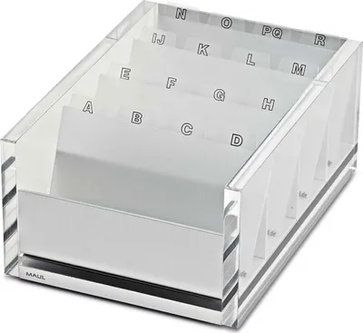 Produktbild von MAUL Visitenkartenbox MAULacro 8,5 x 5,5 cm Acryl Aluminium 17 x 12.2 x 7.5 cm glasklar