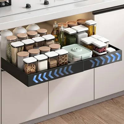 Produktbild von Ausziehbare Schublade - erweiterbar - geeignet für Küchenschränke - 1 Stück - Kohlenstoffstahl - 42 cm (L) x 7,5 cm (H) x 32 cm - 52 cm (B)
