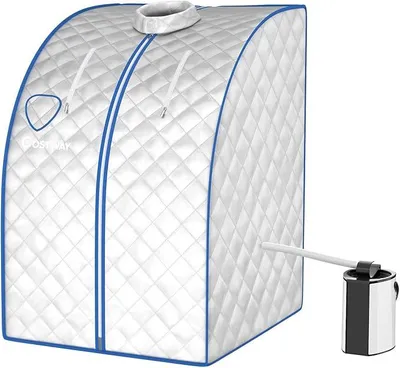 Produktbild von Mini-Dampfsauna, Mobile Heimsauna, Wärmekabine, 1000 W Dampfer, Einstellbare Temperatur, Timer bis 90 Min., mit Fernbedienung, inkl. Klappstuhl und Fußmassageroller (Silber)