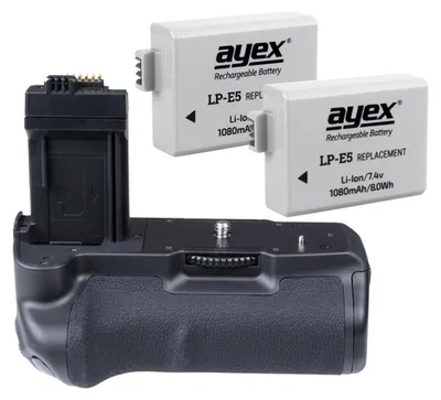 Produktbild von Batteriegriff Set für Canon EOS 1000D 500D 450D + 2x LP-E5 Akku wie BG-E5