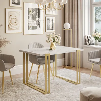 Obrázek produktu pro Rozkládací stůl ACTON GOLD se zlatými nohami Marmour bianco 120x80 cm