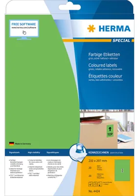 Immagine prodotto di etichette herma a4 verde 210x297 mm carta opaca 20 pezzi