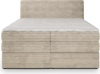 Produktbild von Masseno Boxspringbett LUNERA 140x200 cm Komplett-Set mit Bonell Matratze und Topper, Polsterbett mit Bettkästen -Creme, TILIA 03