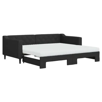 Image de vidaXL Lit de jour extensible avec matelas noir 90x190 cm Tissu