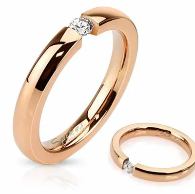 Produktbild von Spannring Verlobungsring roségold Edelstahl Ring mit Zirkonia 55 (17.5 mm Ø)