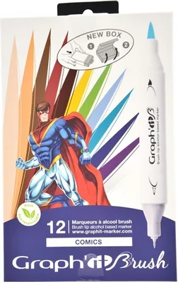 Zdjęcie produktu dla GRAPH'IT dwustronne markery alkoholowe Brush & Chisel, 12szt Comics