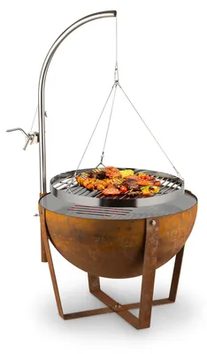 Produktbild von blumfeldt Fire Globe Feuerschale mit Grill, Grillring: Ø 59cm, Feuerschale: Ø 60cm, Grillrost: Ø 59cm, Maße: 60 x 120cm (ØxH), Used-Look: künstliche Rost-Optik, stufenlos höhenverstellbar, braun