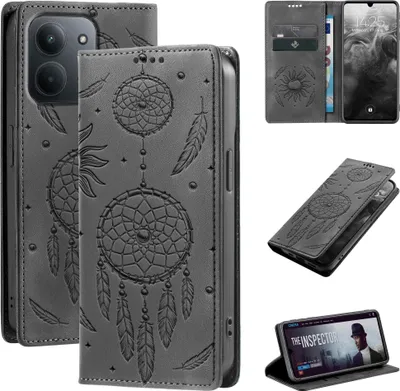 Produktbild von Handyhülle für Xiaomi Redmi 15C RFID Schutz Klapphülle Case Cover Blumen Design Traumfänger Schutzhülle Farbe: Schwarz