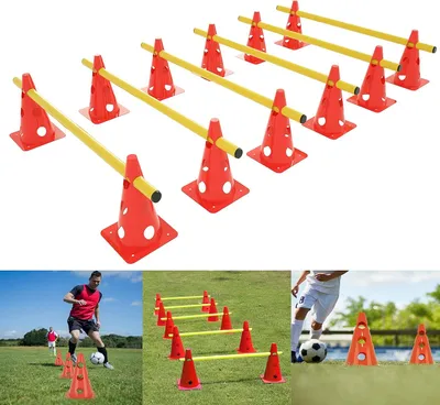 Produktbild von NAIZY 6dílná sada překážek pro koordinační trénink sportů -12 kuželů + 6 tyčí výškově nastavitelných s otvory agility překážky překážky dětské hry sportovní tyč: 100 cm, víceúčelový kužel: 32 cm