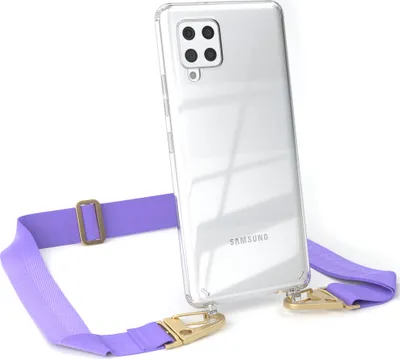 Produktbild von EAZY CASE - Hülle mit Band für Samsung Galaxy A42 5G, Handyhülle mit Umhängeband, Silikonhülle transparent, Handykette in Violett