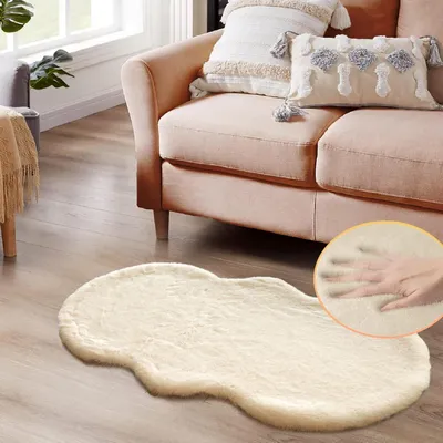 Image de Tapis en Fourrure artificielle, couleur beige, 60x120 cm, duveteux, lavable