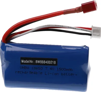 Produktbild von vhbw Akku kompatibel mit Wltoys 12428 Modellbau (1500mAh, 7,4V, Li-Ion, 71 x 38 x 18 mm, SM-4P)