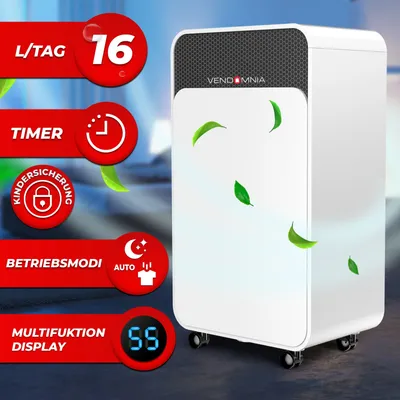 Produktbild von Luftentfeuchter - 16L/Tag, 2L Behälter, bis 30 m², elektrisch, LED Display, Timer, Wäschetrocknung, Auto-Modus - Raument