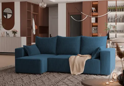Produktbild von 4ALLHOME Ecksofa Cordi mit Schlaffunktion, Couch, Sofa mit Bettkasten, Cord, Eckcouch, L-Form Poso 05 Cobalt