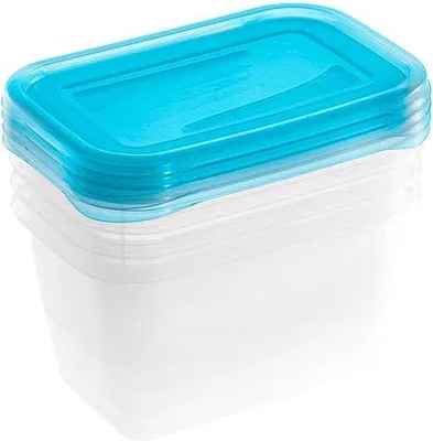 Productafbeelding van Afsluitbare doos, set van 4 stuks, 4 x 750 ml, 15,5 x 10,5 x 8,5 cm, transparant blauw