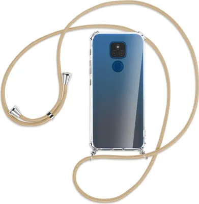 Produktbild von Handykette Backcover-Schutzhülle mit Band (Metall silberfarben) für Motorola Moto E7 Plus - caramel
