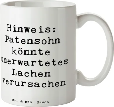 Produktbild von Mr. & Mrs. Panda Becher Spruch Unerwartetes Lachen Patensohn - Weiß - Geschenk, Taufpate, Freude, Teetasse, einzigartige Designs, Tasse, Kaffeebecher, Überraschung